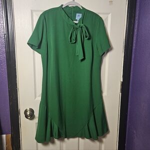 CeCe Vibrant Green Mini Dress with Bow Accent